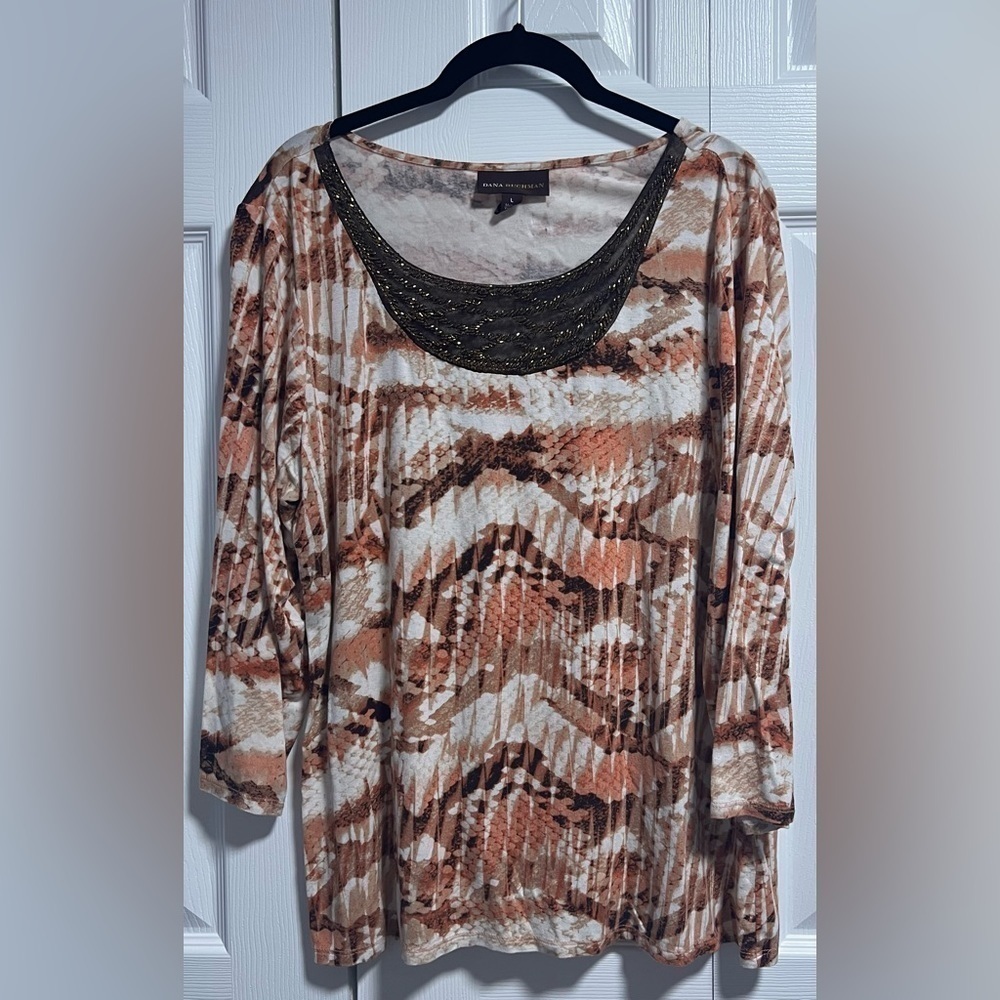 Dana Buchman Beaded Collar Long Sleeved Top